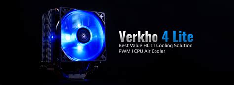 Aerocool Verkho 4 Lite CPU Air Cooler - Aluminum - (TDP) up to 125W - Blue LED - LGA 1700/1200/115X AM4/AM5. 